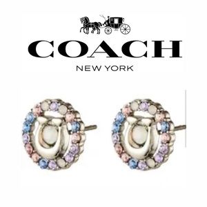 NEW COACH Signature Multicolor Crystal Stud Earrings In Silver / Blue